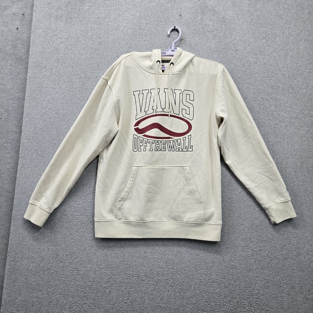 Vans Men Hoodie M Ivory Off The Wall Logo Graphic Print Fleece Pullover Skate